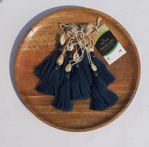 Image of Zippy Flora Handmade Cotton Tassels with Cowrie Shells for DIY & Crafts Project, Pack of 10 (Prussian Blue)