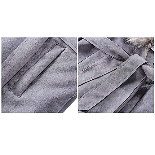 Giolshon Women Faux Suede Leather Jacket, Fall And Winter Clothes Trendy Trench Long Cardigan Belted Coat Outwear With Detachable Fur Collar Ff20 Gray S #TOP4