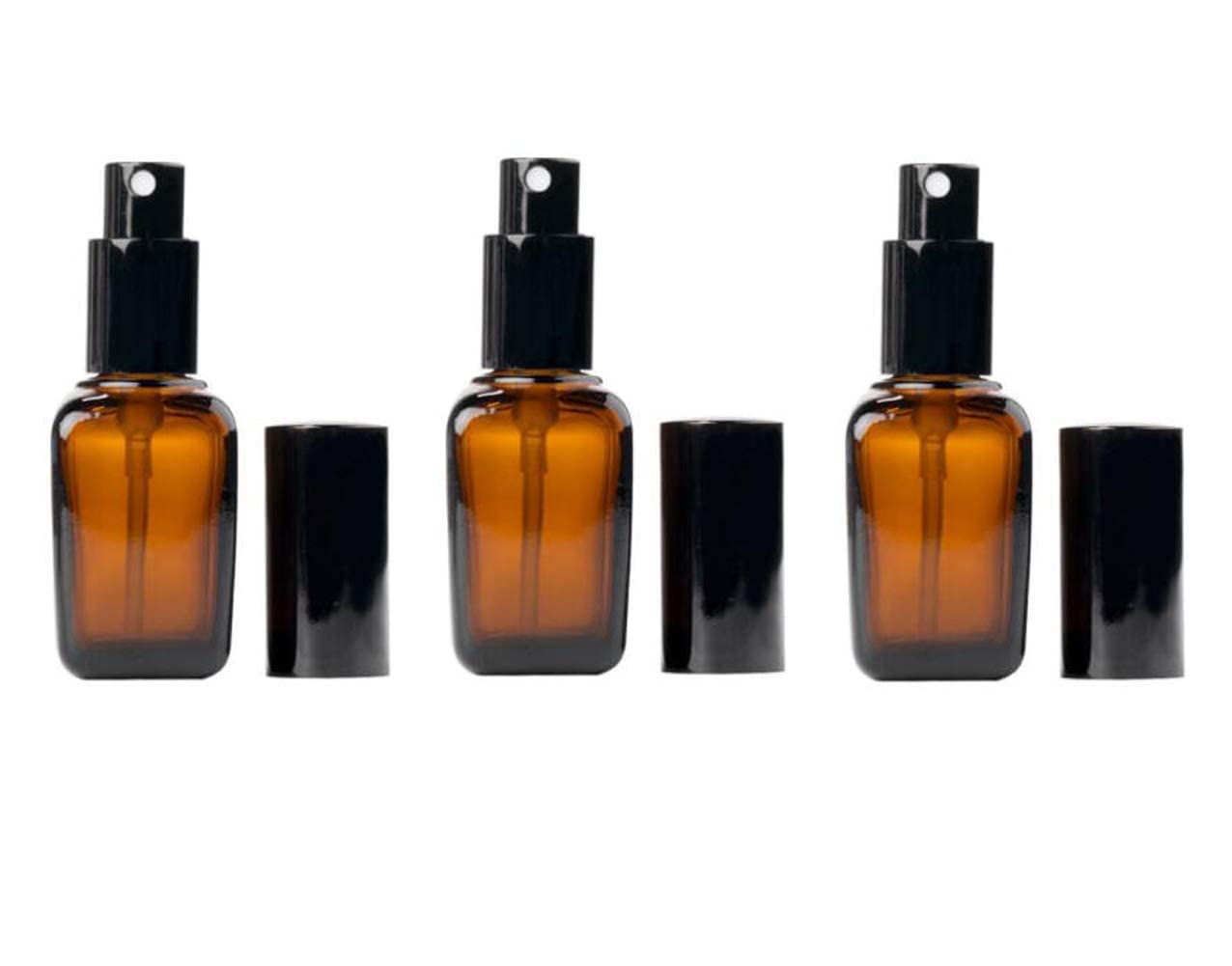 ericotry 3PCS 30ml Empty Refillable Square Amber Glass Spray Bottles for Cosmetic Perfume Storage with Fine Mist Sprayers and Anti-Dust Cap for Aromatherapy Essential oil