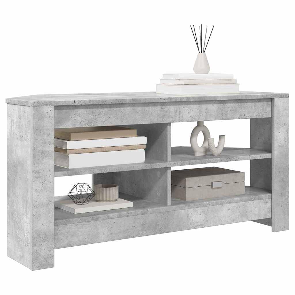 Eck TV Schrank Beton Grau 102 x 41 x 50 cm Fernsehschrank Lowboard aus Holzwerkstoff - Platzsparendes Eck-TV-Board mit 2 Ablagen für Wohnzimmer und Media-Zubehör