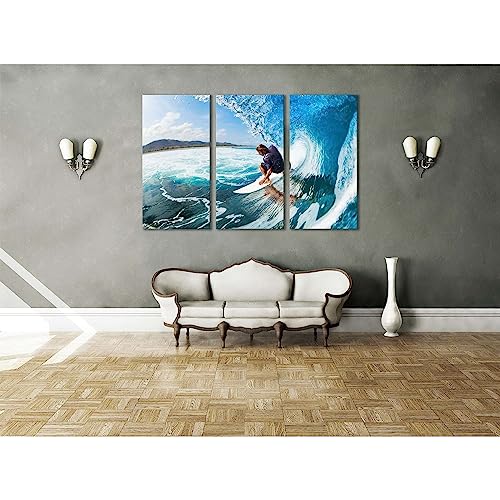 Cuadro en lienzo de Surfing №655 triptico decorativo de 150 x 100 cm
