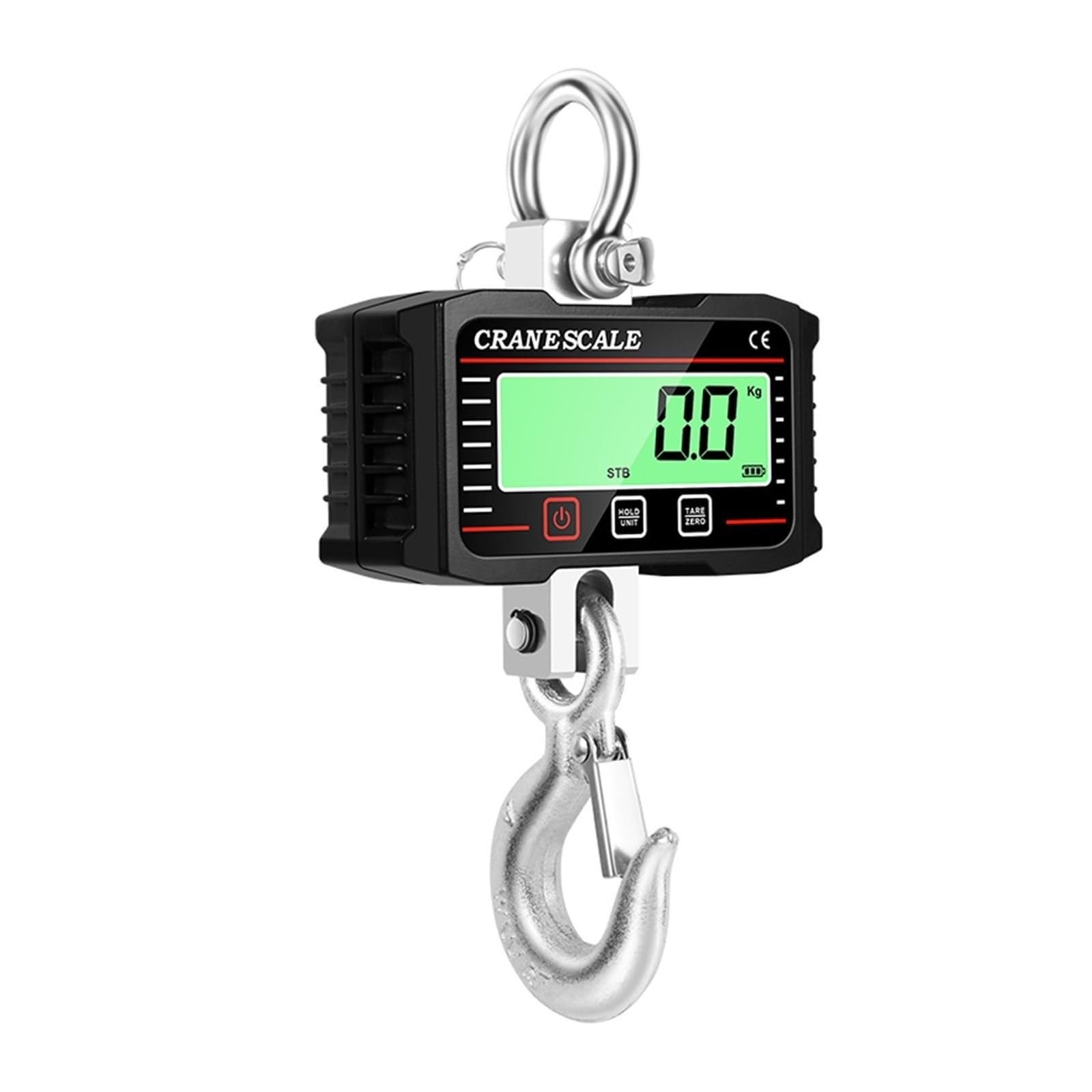 Pantalla LCD Digital, báscula Crance de 2000kg, báscula de elevación de mano, medidor de pesaje de grúa con gancho de peso resistente Múltiples funciones(Black)