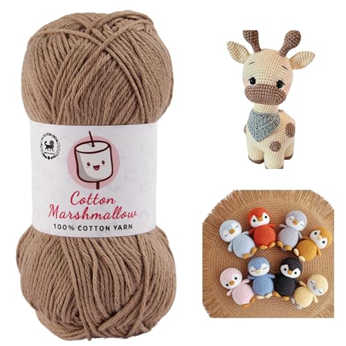 Image of NESTNHAVEN Cotton Marshmallow 100% Cotton Yarn - (50 g, 130 m) - Luxury Yarn for Crochet, Amigurumi, Embroidery, Toys, Garments, Flowers and Hobby Projects (Light Brown)