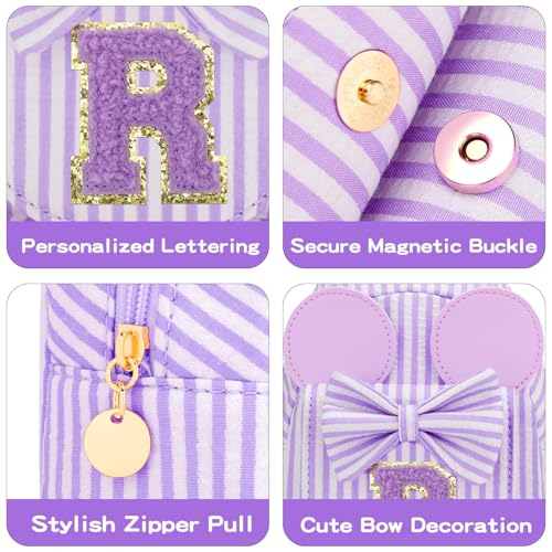 Image of Initial Purse for Girls Kids,Birthday Gifts for 3-8 Years Old | Personalized Crossbody Bag, Small Toddler Sling Bag Cute Fanny Pack, Gift for Daughter Sister Grandkids, Striped Purple R