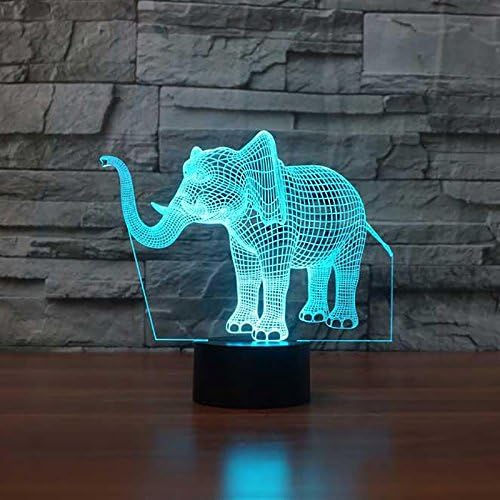 3D Novelty Elephant Night Light Remote Control Touch Switch 16 Color Change LED Table Desk Lamp Acrylic Flat ABS Base USB Home Decoration Toy Birthday Xmas Kid Children Gift