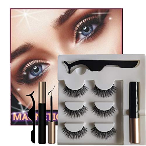 ROLANGINA Magnetic Eyeliner and Lashes Magnetic Eyelashes Kit with Tweezers.No Glue Reusable Silk False Lashes, Easier To Use Than Traditional eyelashes magnetic eyeliner.[3pair] (015)
