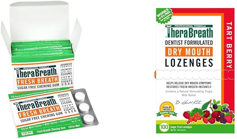 Chewing Gum with ZINC Citrus Mint 10 Count Pack of 6 & Dry Mouth Lozenges with ZINC Tart Berry 100 Lozenges