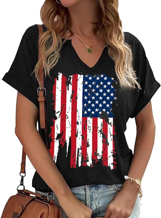 American Flag Patriotic T-Shirt Women 4th of July Shirt USA Flag Stars Stripes Graphic Shirt Summer Casual Tops