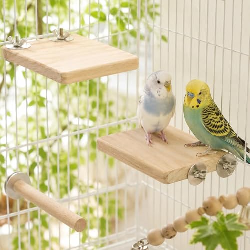 Image of LOGOFUN 4 Pcs Birds Wooden Perches and Stand Stick Parrot Stand Perch Platform Bird Cage Accessories