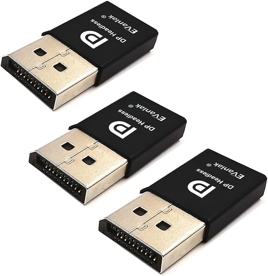 DispalyPort Headless Ghost Display Emulator for PC 4K DP Dummy Plug (fit Headless 1080@60Hz- 3840x2160@17hz)-3Pack
