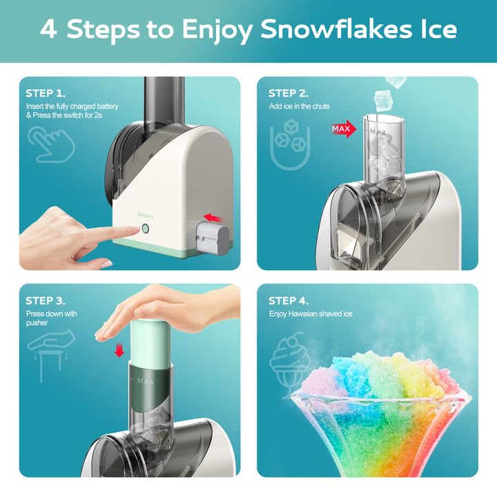 Miniatura 7 de EUHOMY Máquina de hielo afeitado con batería, recargable por USB, hielo triturado en 3 segundos, 45 libras en 40 minutos, cuchillas de acero duales,