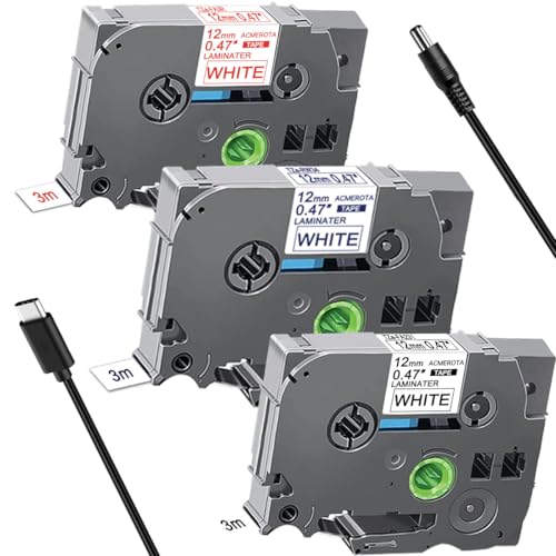 Acmerota Compatible para Brother TZe FA231 TZe FA3 TZe FA3R 12mm x 3m,Cinta termoadhesiva de tela para Brother P Touch 1000 1010 D400 1000 1280 E100 H100 H400L H105 H110,3 Paquete