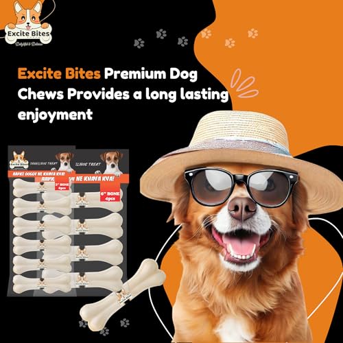 Image of EXCITE BITES Pressed Rawhide Bones for Dog Treats | Dog Calcium Bone Dog Chewing Needs | 3Inch & 6Inch Calcium Bone Treat for Dogs | Combo Offer(3 inch-6Pcs) & (6 inch-4Pcs), 650g (Pack of 2)