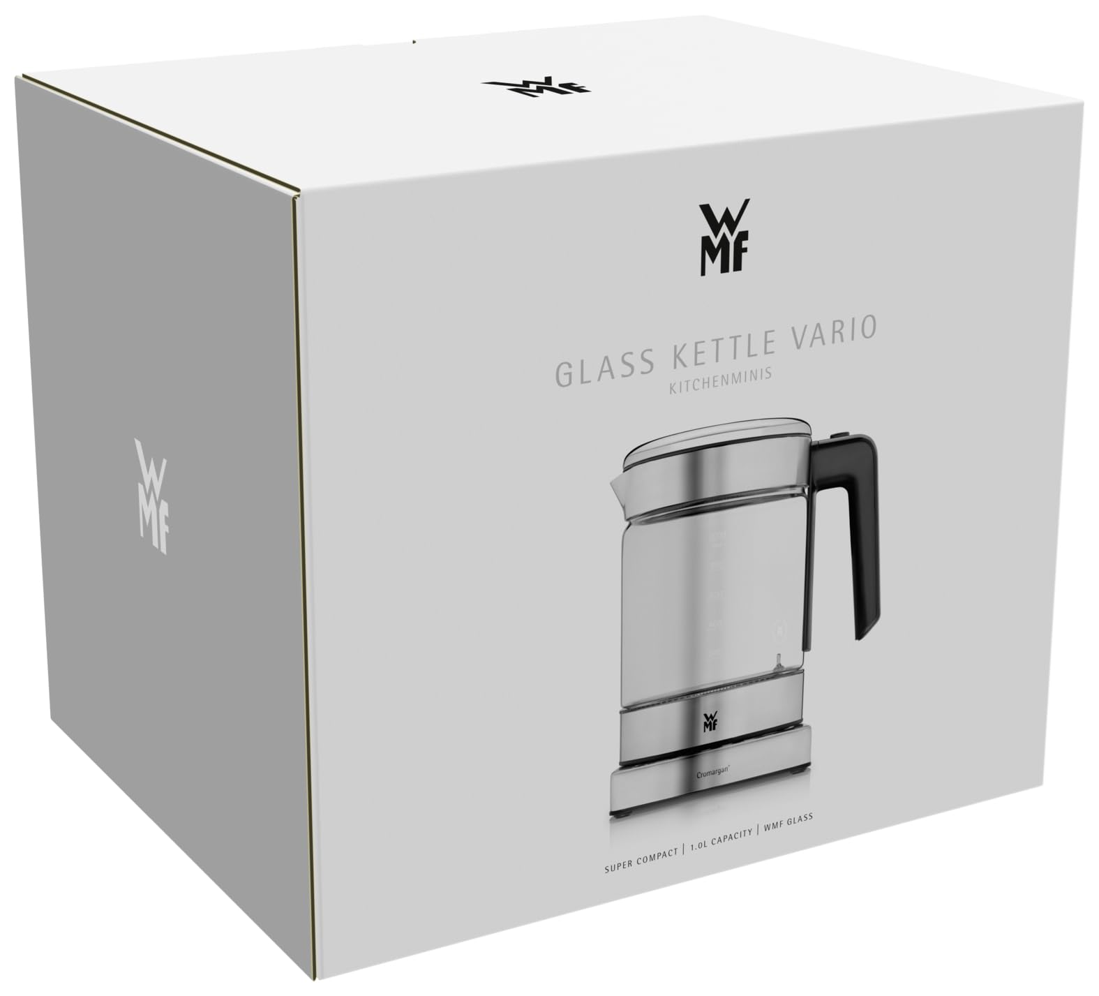 WMF Küchenminis 2 in 1 Vario Wasserkocher mit Temperatureinstellung, 1,0l, 1900 W, Teekocher Glas mit Teebeutelhalter und Sieb