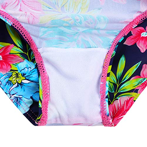 Image of BAOHULU Girls Two Piece Swimsuits Rash Guard Ruffle Bikini Skirt Short Sleeves Beach Dress Swimwear UPF 50+ 3-12Y