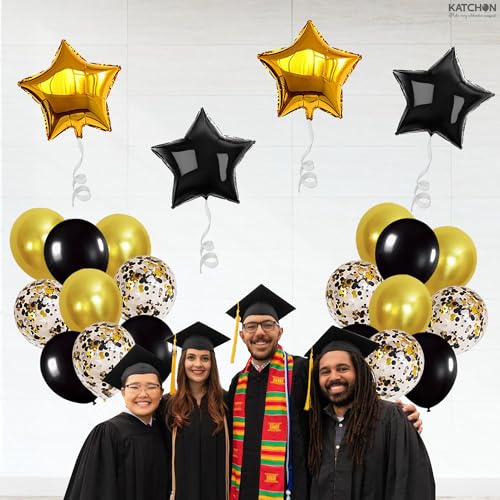 Image of KatchOn, 2026 Graduation Balloons Set - Pack of 31 | Black and Gold Star Balloons, Latex Balloons for Grad Party Decorations | Black and Gold Graduation Decorations 2026 For Class of 2026 Decorations