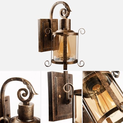 Retro lámpara para interior con acabado bronce cepillado y cristal de diseño industrial 7