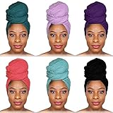 6 Pieces Head Wraps Scarf Long Turban Stretch Jersey Ultra Soft Urban Knit Hair Scarfs Solid Color A