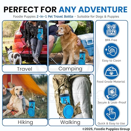 Image of Foodie Puppies Dog Cat Pet Food & Water 2in1 Bottle and Bowl Set (Travel Bottle and Bowl Set) Leak-Proof Dog and Cat Travel Dispenser with Collapsible Pet Cup (Color May Vary)
