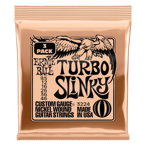 Image of Ernie Ball Turbo Slinky Nickel Wound Electric Guitar Strings 3-pack, 9.5-46 Gauge (P03224)