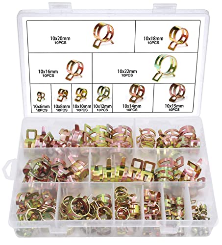 120PCS Clip à Ressort Tuyau Collier Serrage Durite Essence Serre-joints à Tuyaux Colliers de Clip à Ressort Tuyau Serrage 6mm, 8mm, 10mm, 12mm, 14mm, 15mm, 16mm, 18mm, 20mm, 22mm