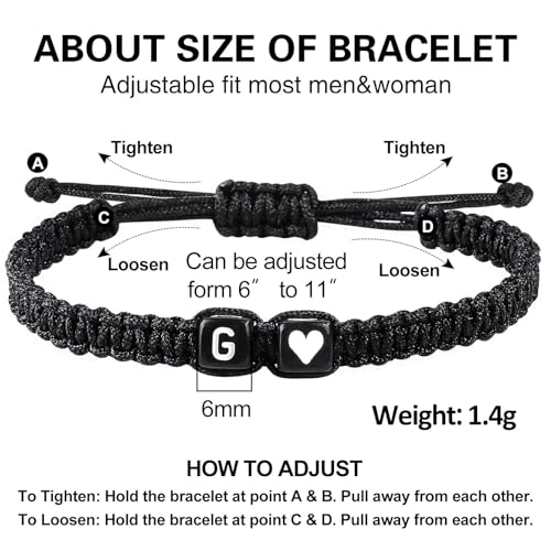 YIHOON Heart Love Letter Initial Bracelets for Women Teen Gifts Trendy Stuff Best Friend Graduation Birthday Gifts Adjustable A-Z Braided Bracelet Son Daughter Father's Day Dad Jewelry (Black-G) by YIHOON - Used condition - Image 4