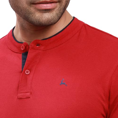 Image of Parx Men's Cotton Polyester Blend Solid Pattern Regular Fit Henley Collar Henley Neck Half Sleeve Casual T-Shirt