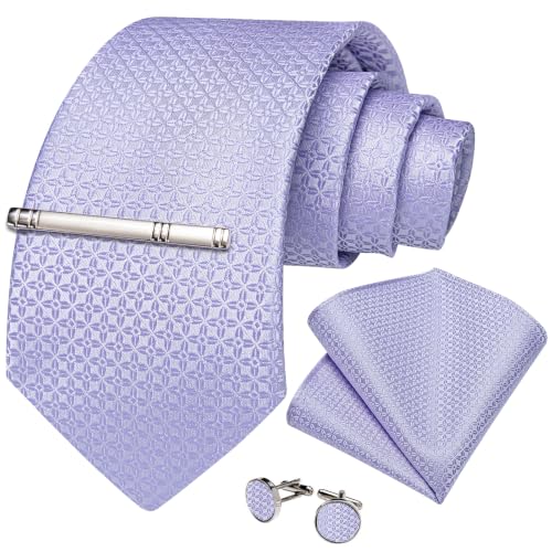 Image of DiBanGu Mens Silk Plaid Tie and Pocket Square Set