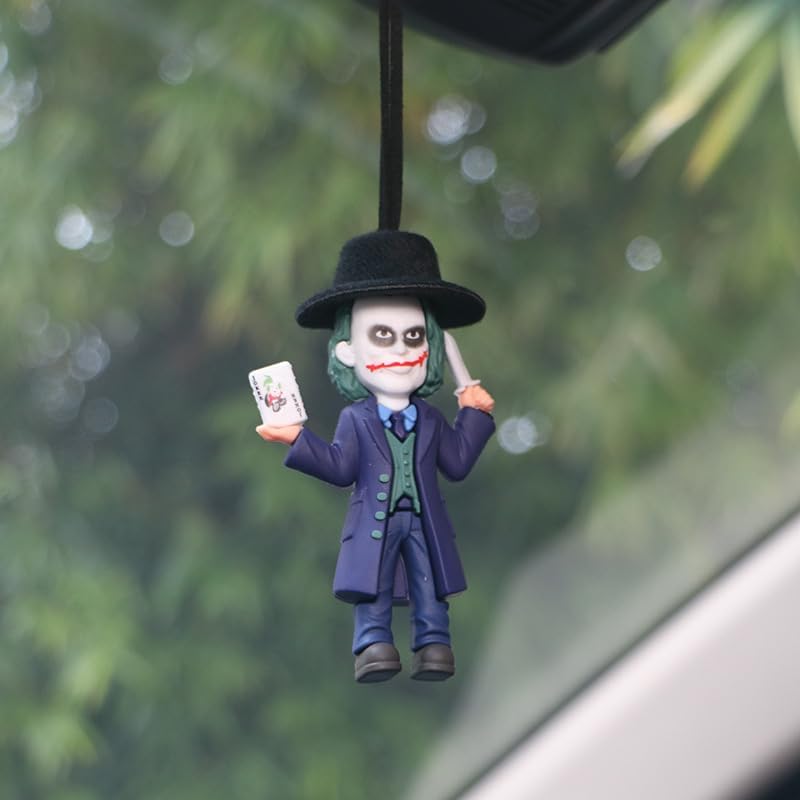 Image of YOURKARTS Comic Villain Upside Down Hanging Car Ornament Unique Dashboard Toy Quirky Interior Car Decoration Gift Idea for Fans Collectible PVC Figure for Mirror (Hanging Joker with Knife)
