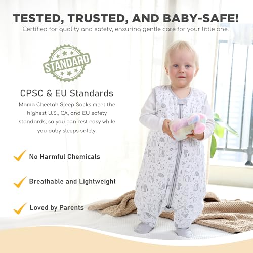 Image of Mama Cheetah Toddler Sleep Sack with Feet 2T, 2.5 TOG Organic Cotton Baby Sleeping Bag with Legs, Winter Baby Wearable Blankets for Early Walker M