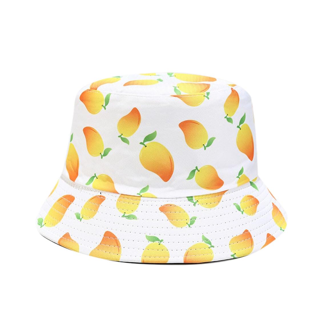 FASUND Unisex Fruit Print Bucket Hat Summer Reversible Fisherman Hats Packable Outdoor Travel Beach Sun Hat 04-Mango