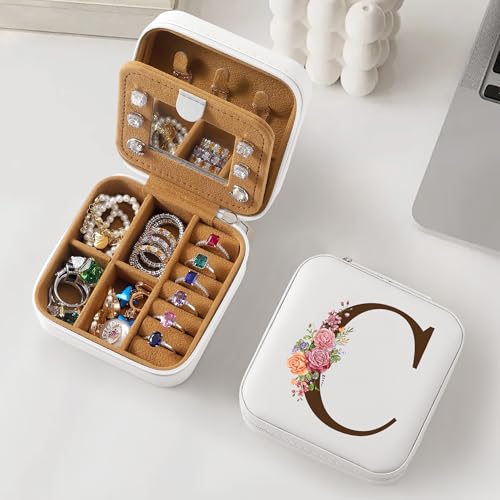 Parima Gifts for Women - Mother Birthday/Mothers Day Gifts, Mother In Law Gift, Bonus Mom Gift, Personalized Initial Jewelry Box Travel Jewelry Case - Letter C, White