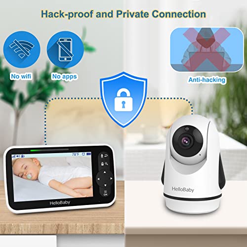 Image of HelloBaby 5 Inch Video Baby Monitor with 720p Camera and Audio, Remote Pan-Tilt-Zoom Camera with Night Vision, 2-Way Talk, Temperature, 8 Lullabies and 1000ft Range Baby Monitor No WiFi Needed