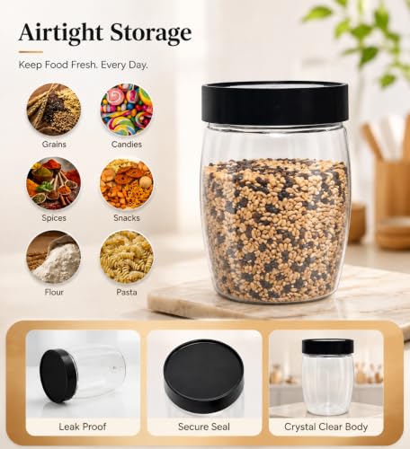 Image of PLASTIC 24-Piece Premium Airtight Kitchen Storage Container Set with Spoons - Transparent Modular Jars (250ml, 350ml, 650ml, 1200ml) for Masala, Pulses & Dry Fruits (Pack Of 24)