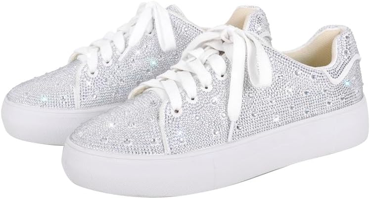 sexytag Sparkle Rhinestone Sneakers for Women Glitter Bedazzled Platform Fashion Sneaker Tennis Shoes