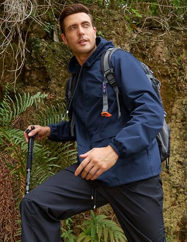 Image of Mens Rain Jacket Lightweight Waterproof Raincoat with Hood Packable Windbreaker Jacket Hiking Cycling
