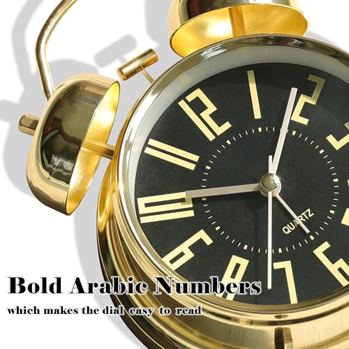 Image of AYRELY Super Loud Alarm Clock for Heavy Sleepers Adults,Twin Bell Retro 4 Inch Silent Non-Ticking Quartz with Backlight, Metal dial, Alarm Clocks for Bedrooms Bedside(Gold- Black)