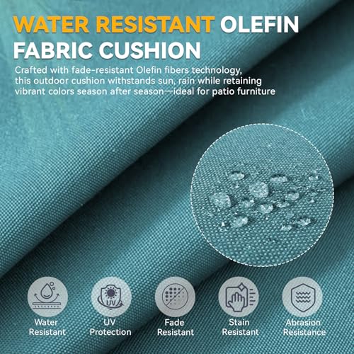 Image of 6 inch Thick Outdoor Chair Cushions - 22 inch* 24 inch Patio Furniture Cushions with Water Resistant & Removable Cover, 28D High Density Sponge Patio Cushion for Outdoor Furniture Couch Chair Peacock Green