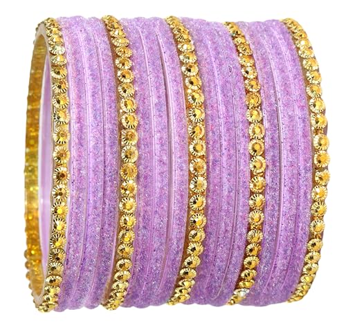 Image of NMII Premium Glass & Golden Beads Velvet Bangle Set For Women and Girls | Velvet Chudi | Traditional Chudi Set | Designer Girl's Bangles Bracelet | Wedding, Party, Festive, Daily- Set of 34