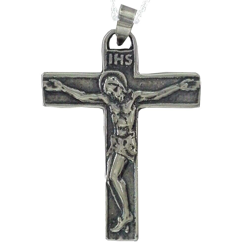 Collar Cruz con Cristo en Plata de Ley 925, con Cadena 45 cm y Estuche | crucifijo para hombre con Cristo en relieve, plata ecosilver reciclada, regalo comunión o aniversario