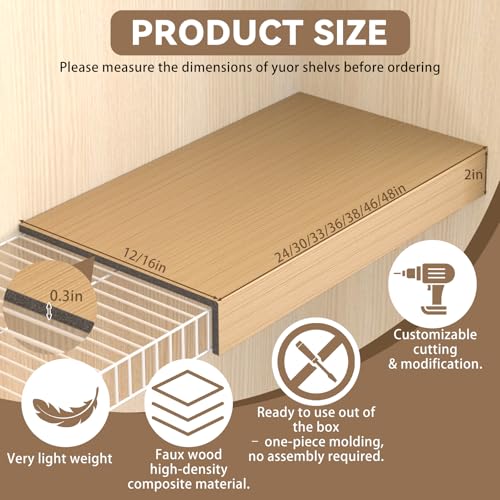 Image of 5 Pack Size24x12in Wire Shelf Cover for Pantry, Closet, Kitchen - Waterproof PVC Wood-Look Wire Rack Covers for Shelves, Multiple No-Tool Installation