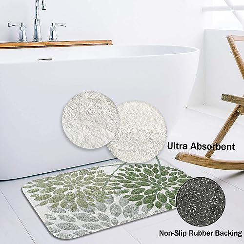 Asamour Sage Green Dahlia Bathroom Rug Bath Mat Elegant Boho Floral Non Slip Doormat Water Absorbent Area Rugs Carpet Thick Plush Door Mats Kitchen Bathtub Shower Floor Mats thumb #2