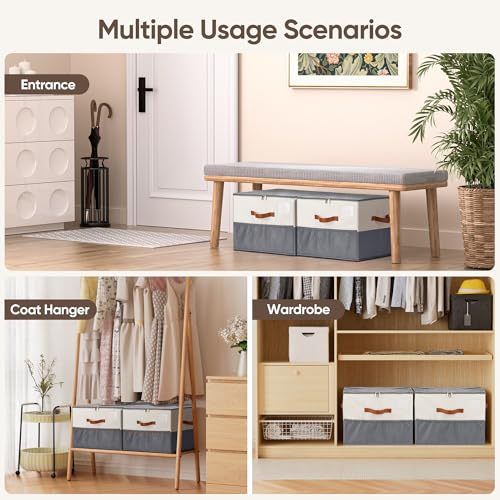 MSTONAL Shoe Organizer for Closet, 1 Pack Shoe Storage Container with Adjustable Dividers, Space Saving Shoe Box Storage Organizer Bin with Clear Lid and 4 Handles, Fits 8-16 Pairs, Beige & Grey - Image 7