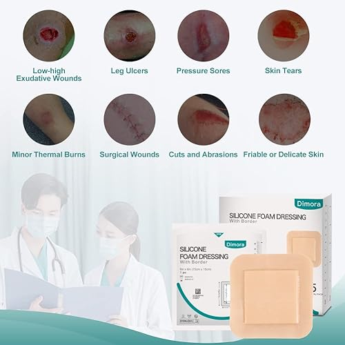 Miniatura 3 de Apósito de espuma de silicona de 9 x 9 pulgadas, 5 paquetes, apósito de espuma de silicona 6 x 6 pulgadas (almohadilla de 4.3 x 4.3 pulgadas),