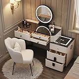 [Station de Charge] la coiffeuse est équipé de ports USB USB-C et d'une station de charge sans fil. La coiffeuse vous permet de recharger pendant que vous travaillez ou maquillez confortablement. Elle intègre un haut-parleur Bluetooth, un excellent partenaire de maquillage pour votre dressing et votre chambre.