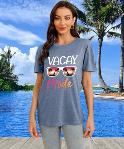 Image of Vacay Mode T Shirts for Women Summer Beach Hawaii Vacation Short Sleeve Tops Holiday Cruise Getaway T Shirts