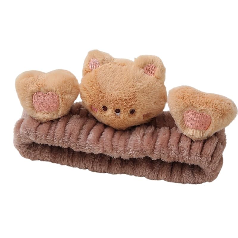carl vinson Women's Plush Fabric Soft Pattern Lightweight Texture Elastic Headband For Face Wash | Brown-picture-25