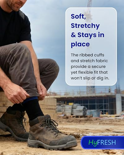 HyFRESH 12 Pairs Mens Work Socks - Thick Work Socks Mens 6-11 Heavy Duty - Thermal Work Boot Sock Multipack - Breathable, Durable, Comfortable Cotton, Reinforced Toe & Heel - Multicolour - Image 5