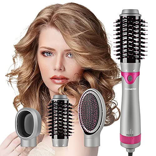 Hair Dryer Brush Blow Dryer Brush,Zeonetak 3 in 1 Negative Ionic Hot Air Brush,Interchangeable Hair Styler &Volumizer, Blowout Brush with Attachments for Straightening Curling Drying