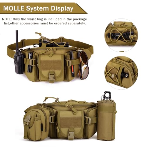 Huntvp Taktische Gürteltasche Sport Hüfttasche Molle Bauchtasche Wasserabweisend mit Reißverschluss für Outdoor Laufen Reise Wandern Radfahren Camping, Braun-L